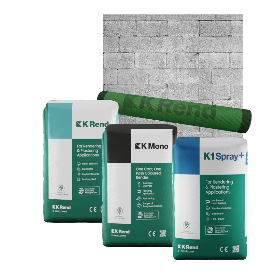 K Rend Monocouche Render System onto Medium Dense Blockwork (7.3kn)